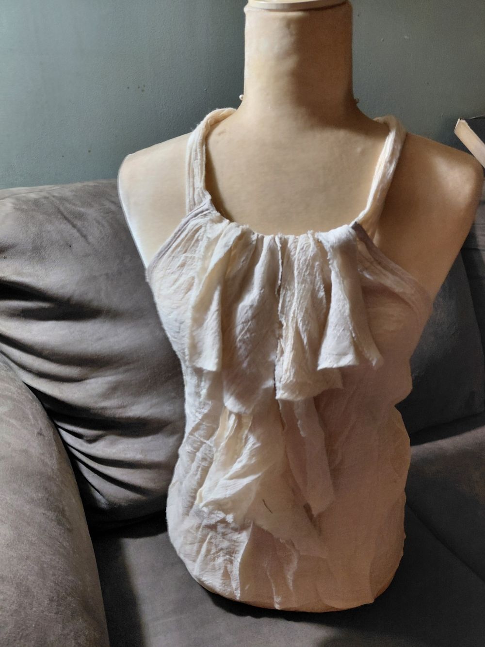 Lady's Cream Ruffled Halter Neck Tank Top